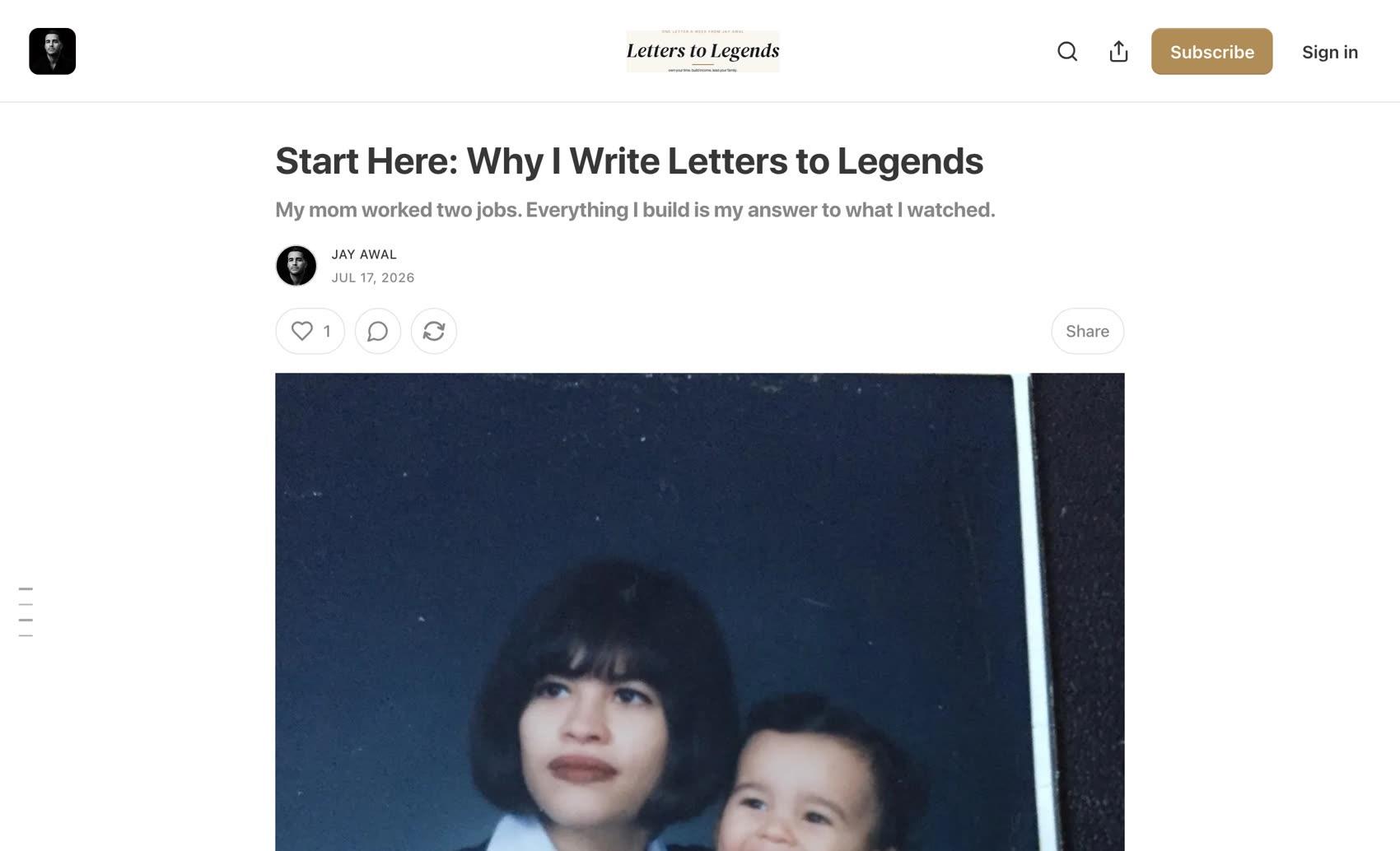 A letter from Letters to Legends on Substack